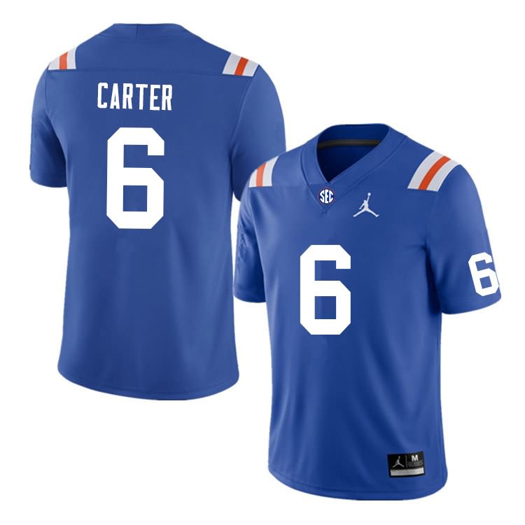 Men's NCAA Florida Gators Zachary Carter #6 Stitched Authentic Nike Blue Throwback College Football Jersey JTQ1865LV